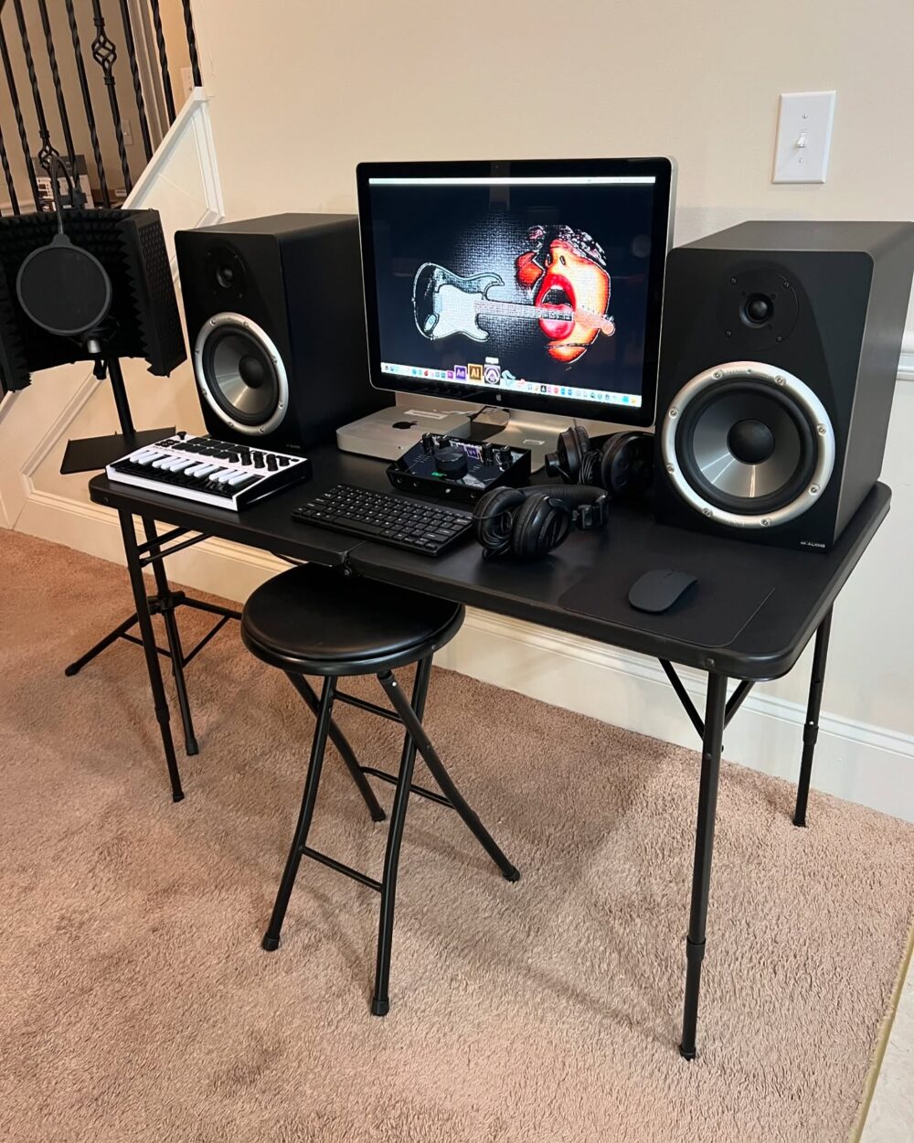 Pixel Pulse Home Studio Setup - Mac Mini Core i5 2.8GHz 512GB SSD 16GB M-Audio Interface Akai Midi Drum pad 8” M-Audio Monitors Studio Projects B3 Mic